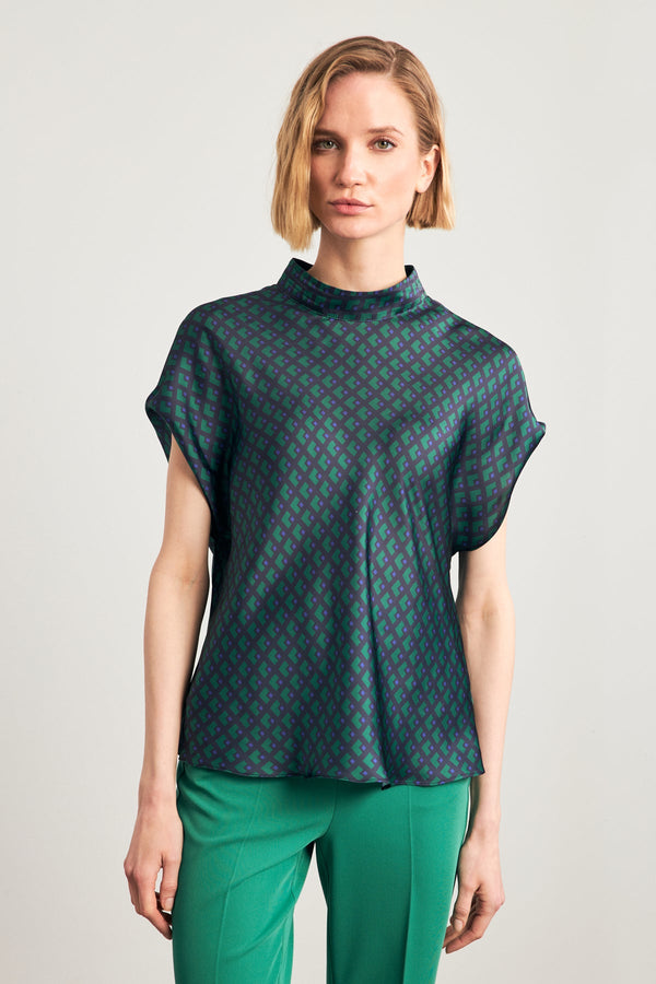 Setre Turtleneck Patterned Blouse Green/Navy