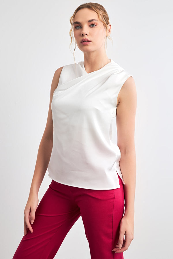 Setre Asymmetric Collar Sleeveless Blouse Ecru