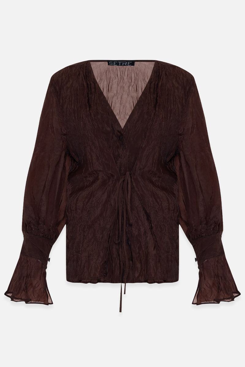 Setre V-Neck Tie Detail Blouse Brown