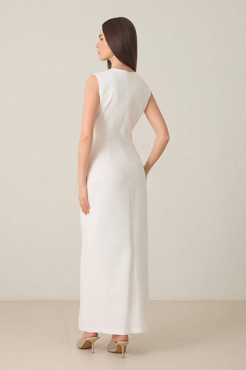 Setre Low-Cut Bow Detail Sleeveless Dress Ecru