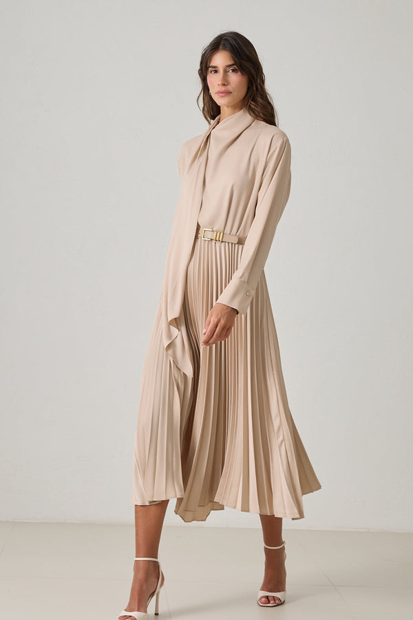 Setre Belt Detailed Pleated Midi Dress Mink