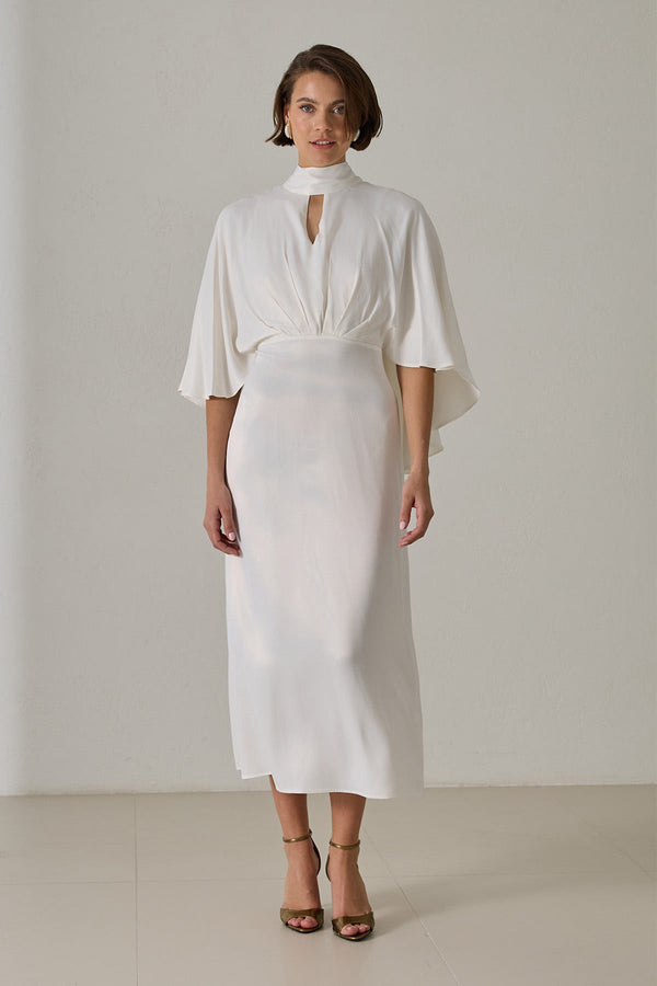 Setre Front Keyhole Detail Cape Dress Ecru
