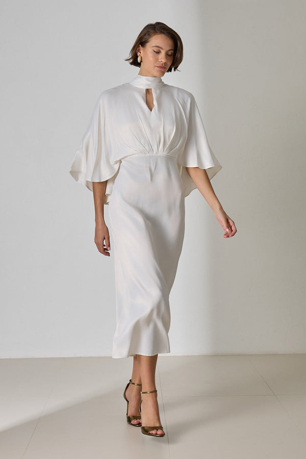 Setre Front Keyhole Detail Cape Dress Ecru