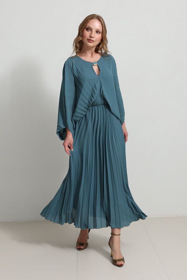Setre Front-Keyhole Pleated Dress Crystal