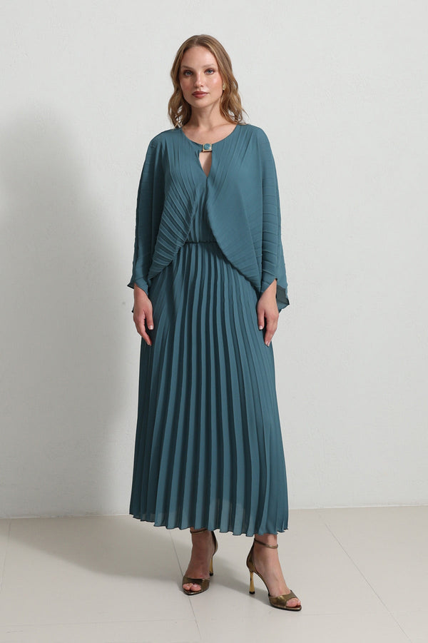 Setre Front-Keyhole Pleated Dress Crystal