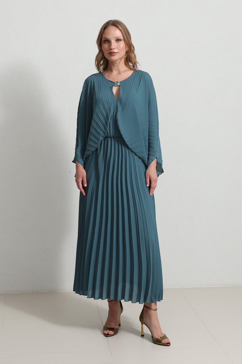 Setre Front-Keyhole Pleated Dress Crystal