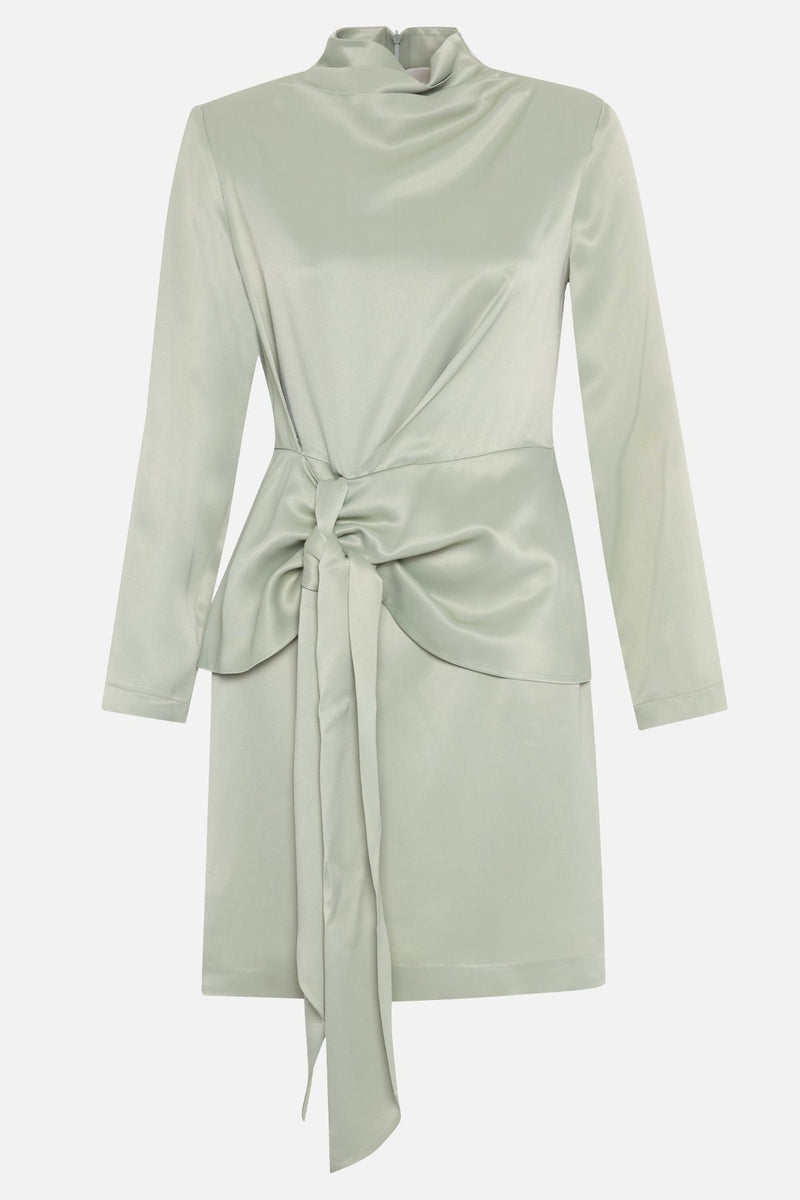 Setre Tie Detailed Turtleneck Long Sleeve Mini Dress Light Green