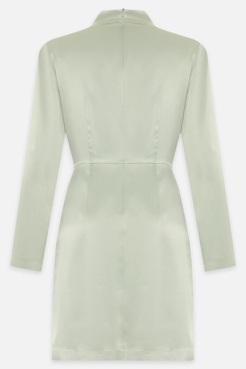Setre Tie Detailed Turtleneck Long Sleeve Mini Dress Light Green