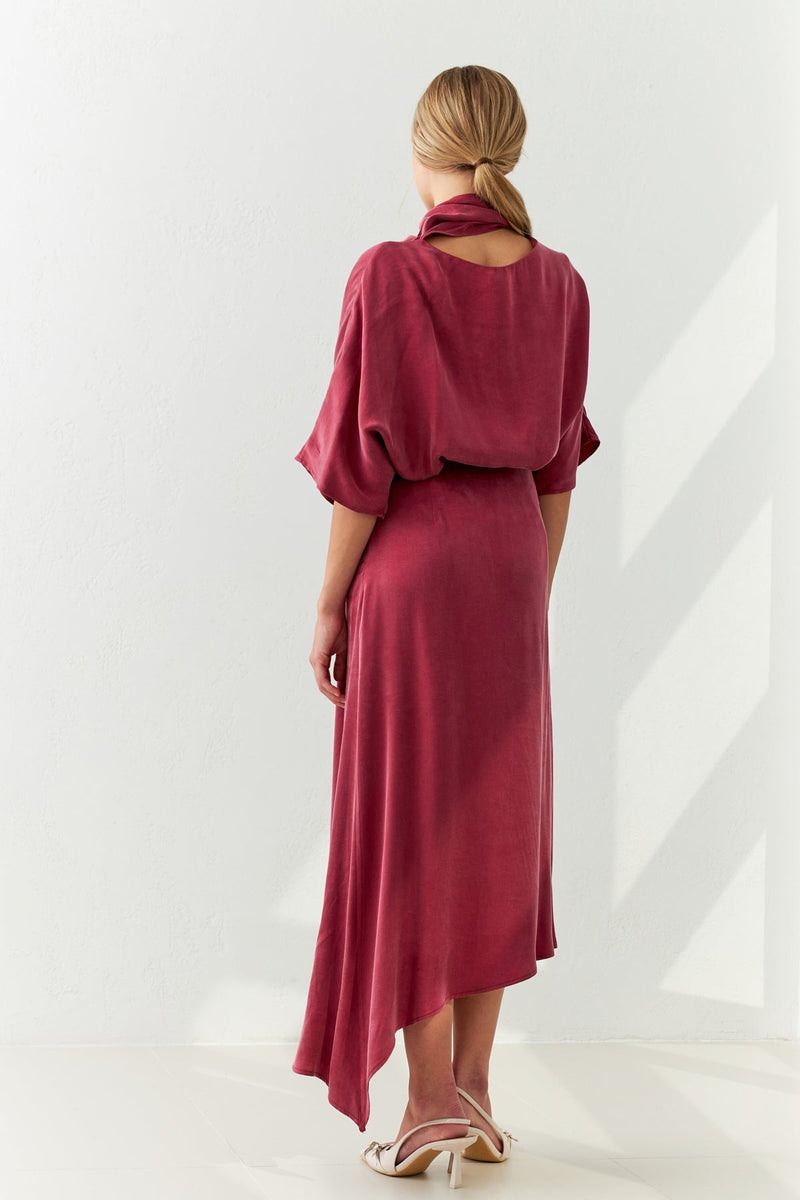 Setre Asymmetrical Gathered Skirt Burgundy