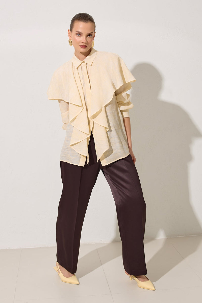 Setre Ruffle Detailed Patterned Shirt Cream