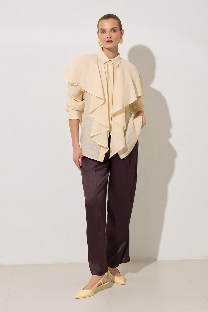 Setre Ruffle Detailed Patterned Shirt Cream