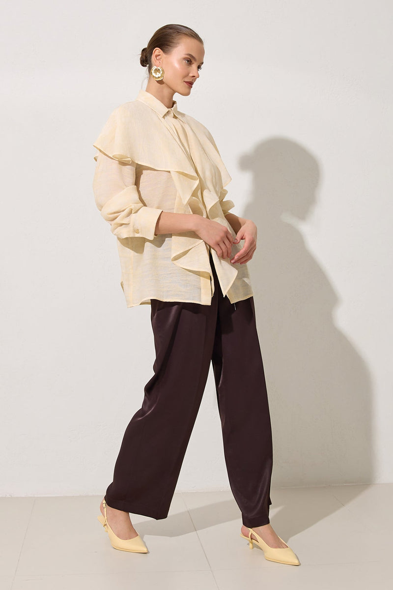 Setre Ruffle Detailed Patterned Shirt Cream