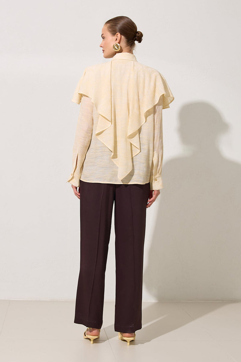 Setre Ruffle Detailed Patterned Shirt Cream