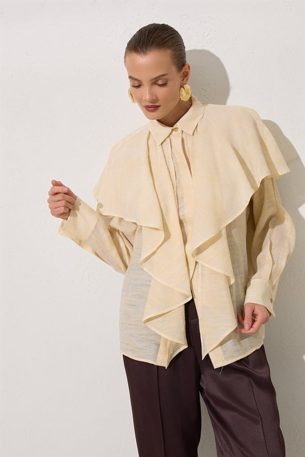 Setre Ruffle Detailed Patterned Shirt Cream