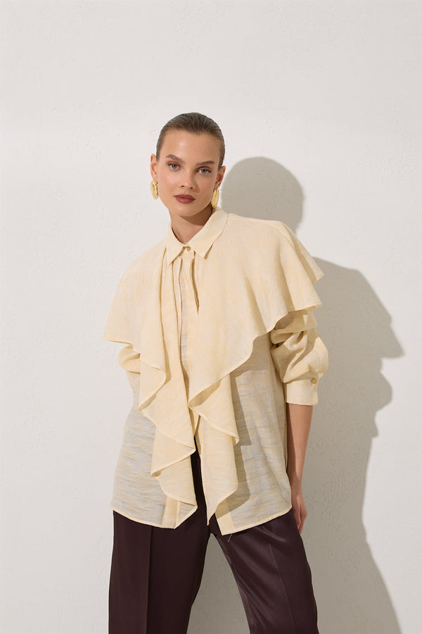 Setre Ruffle Detailed Patterned Shirt Cream