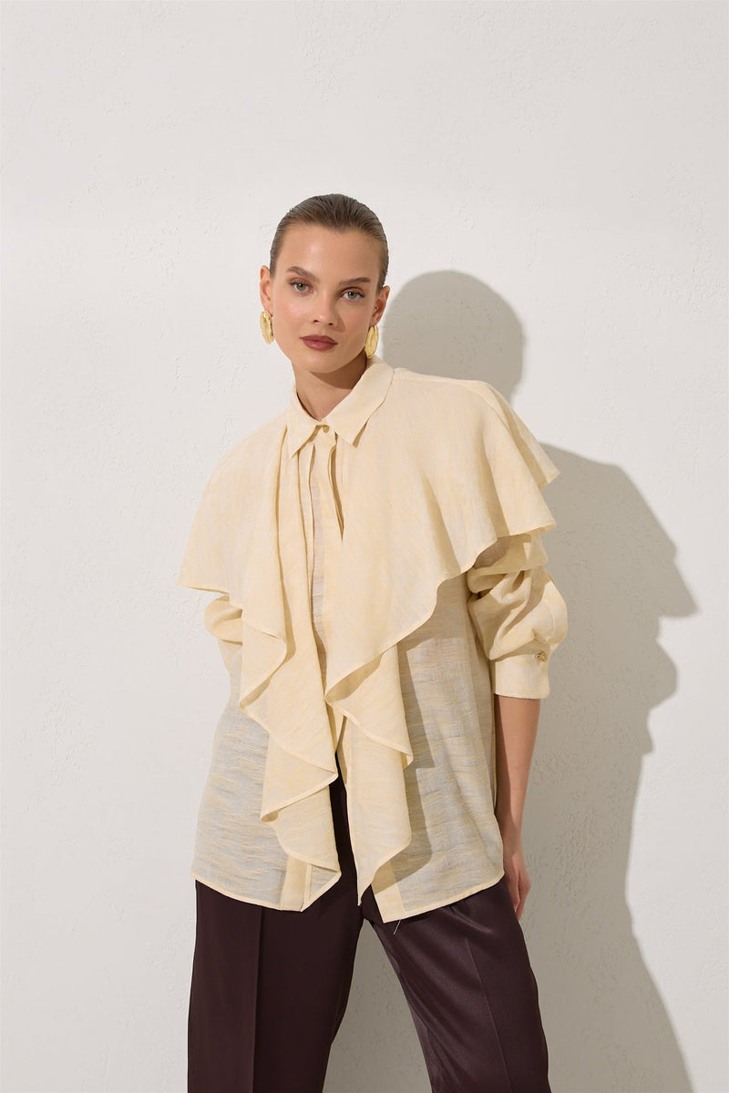 Setre Ruffle Detailed Patterned Shirt Cream