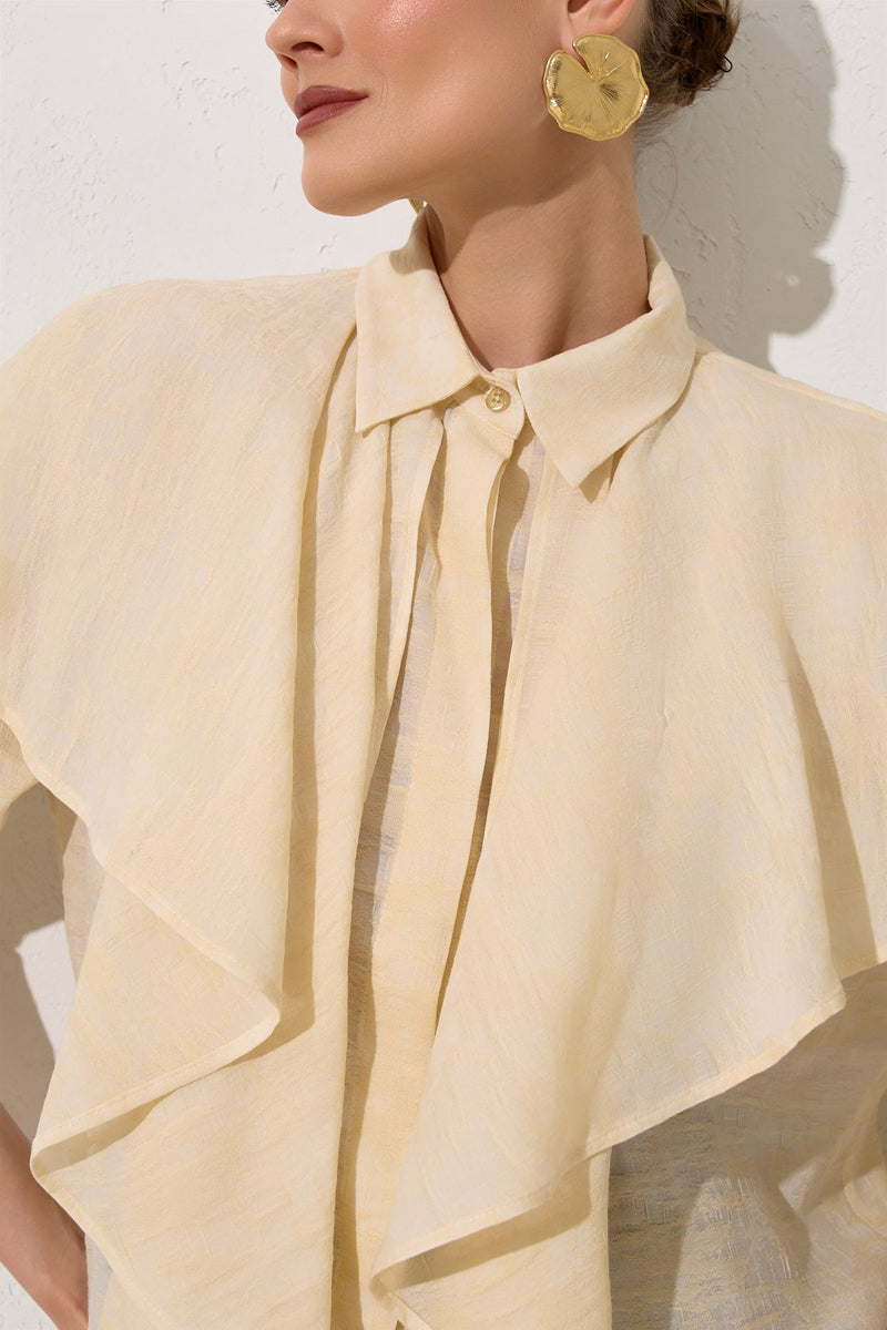 Setre Ruffle Detailed Patterned Shirt Cream
