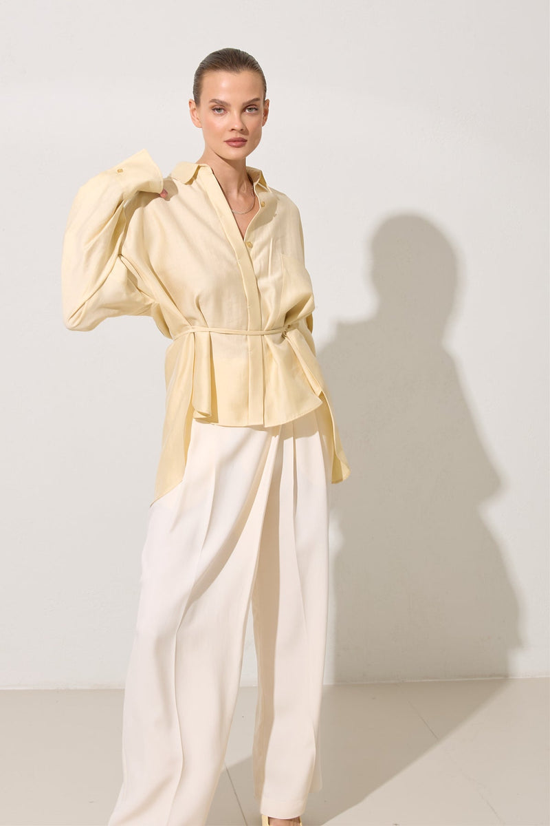 Setre Long Back Shirt With Button On Sleeve Light Yellow