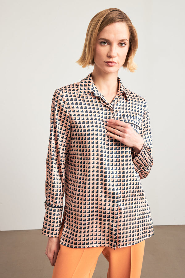 Setre Geometric Pattern Shirt Navy/Beige