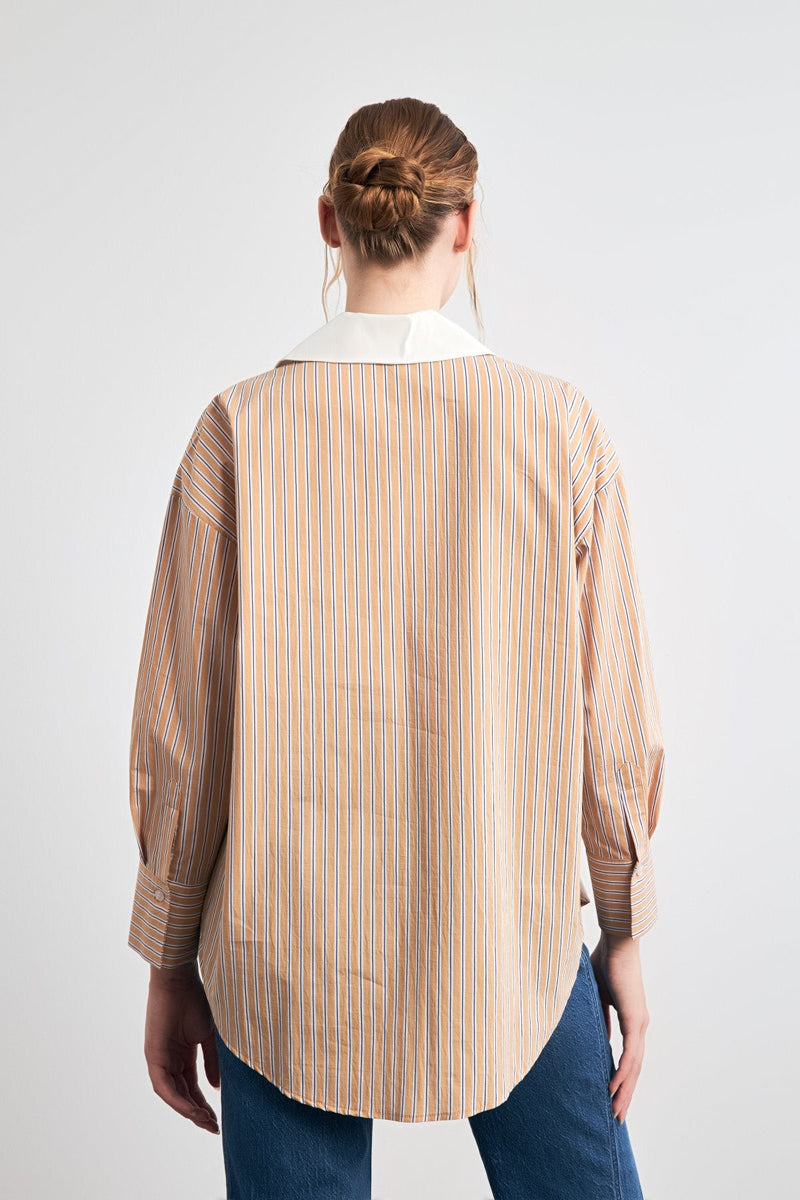 Setre V-Neck Striped Shirt Camel