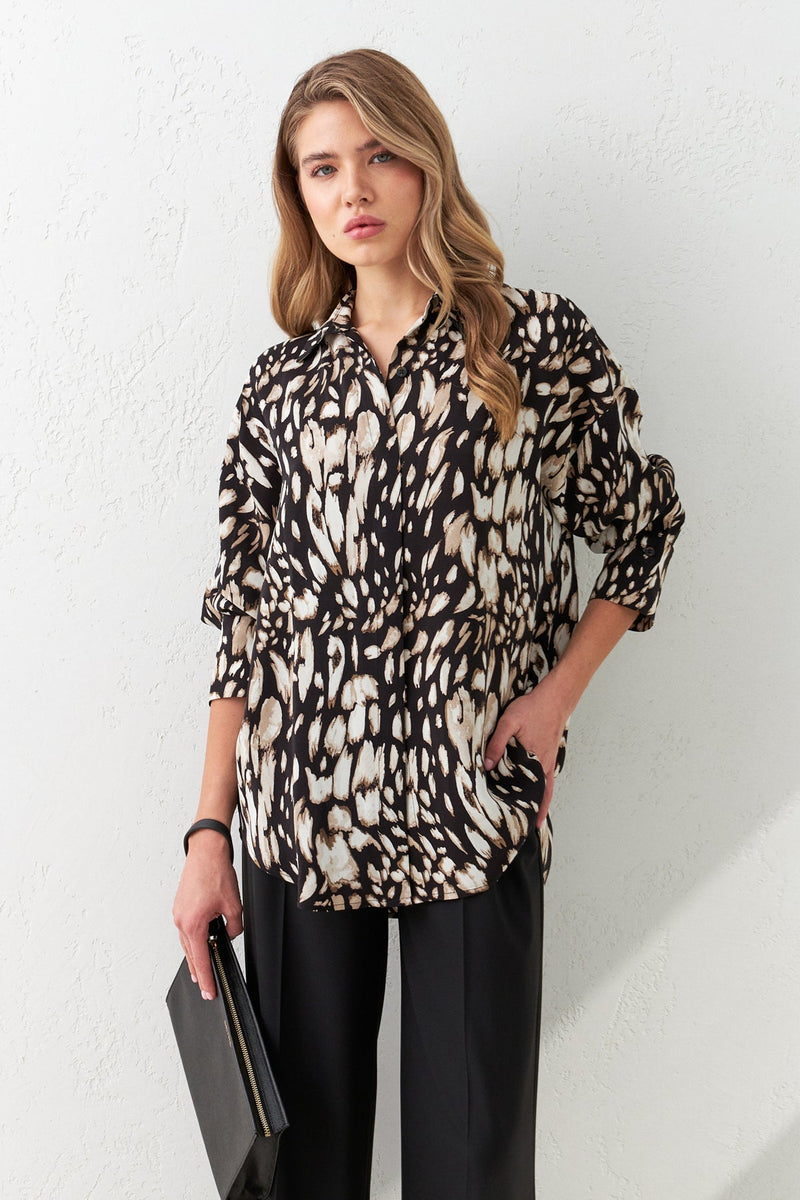 Setre Long Sleeve Relaxed Cut Patterned Shirt Black