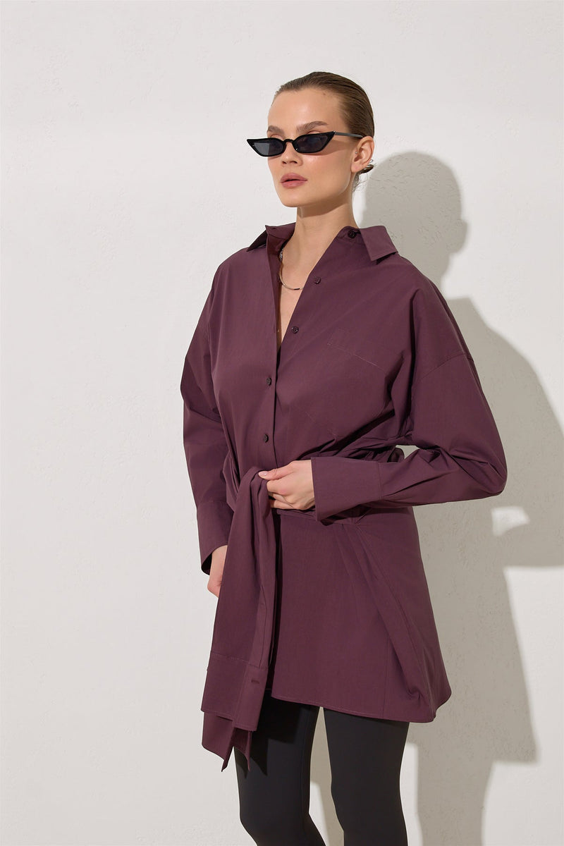 Setre Waist Tie Detailed Shirt Burgundy