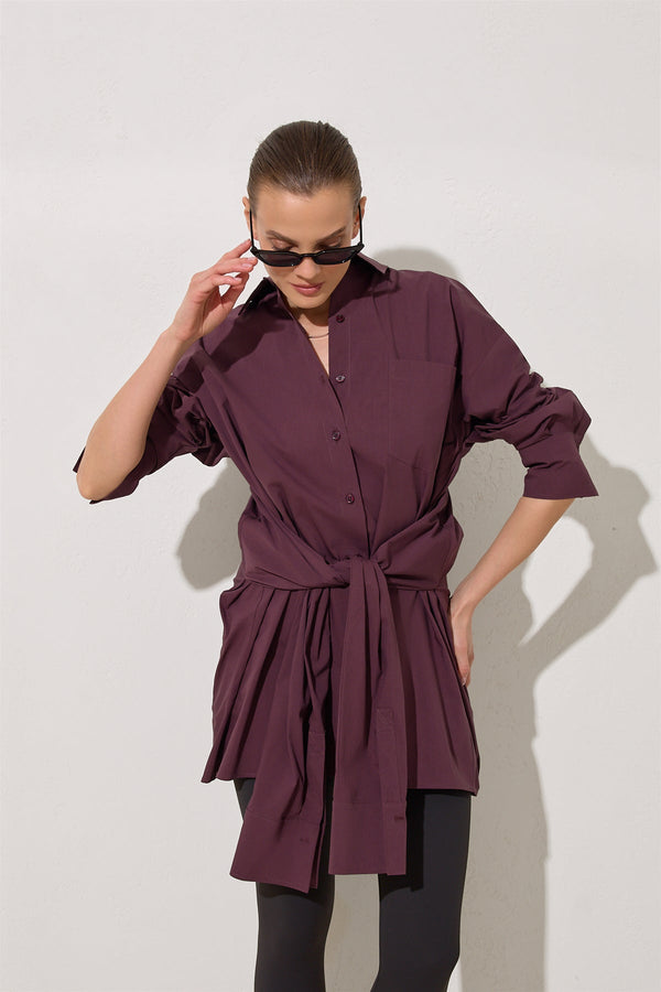 Setre Waist Tie Detailed Shirt Burgundy