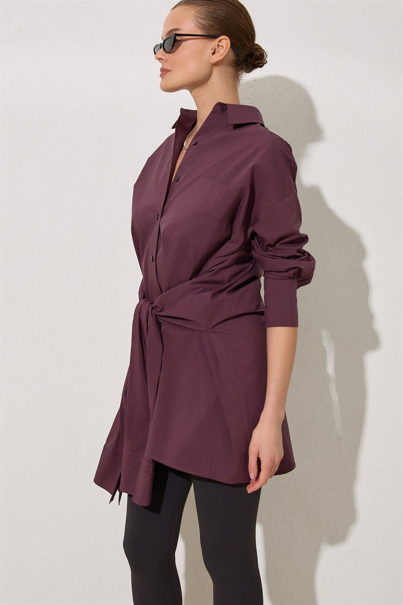 Setre Waist Tie Detailed Shirt Burgundy