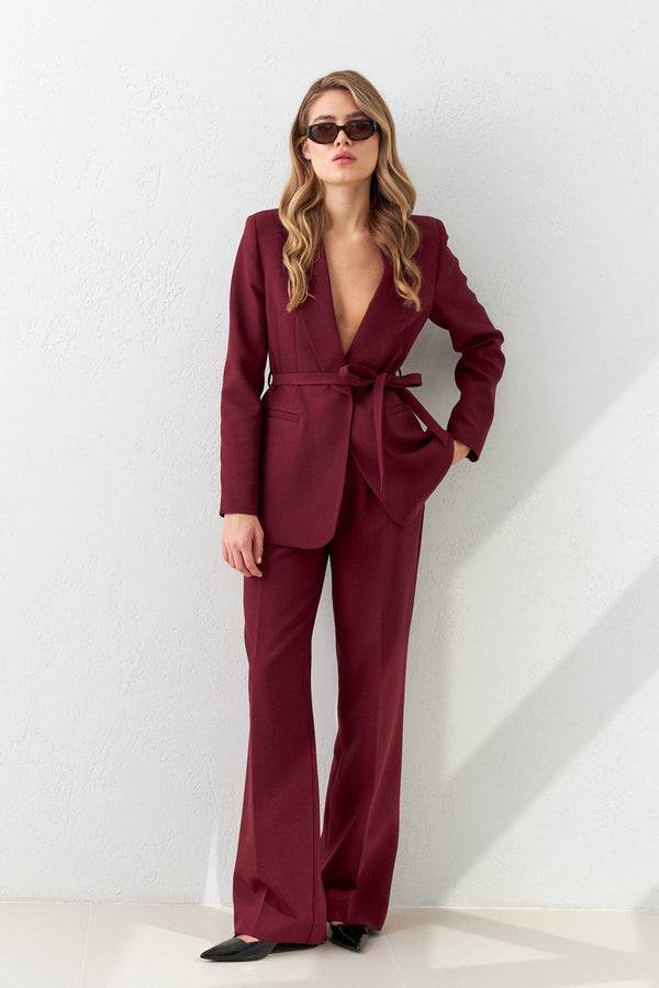 Setre Suit With Waist Tie Jacket And Trousers Red