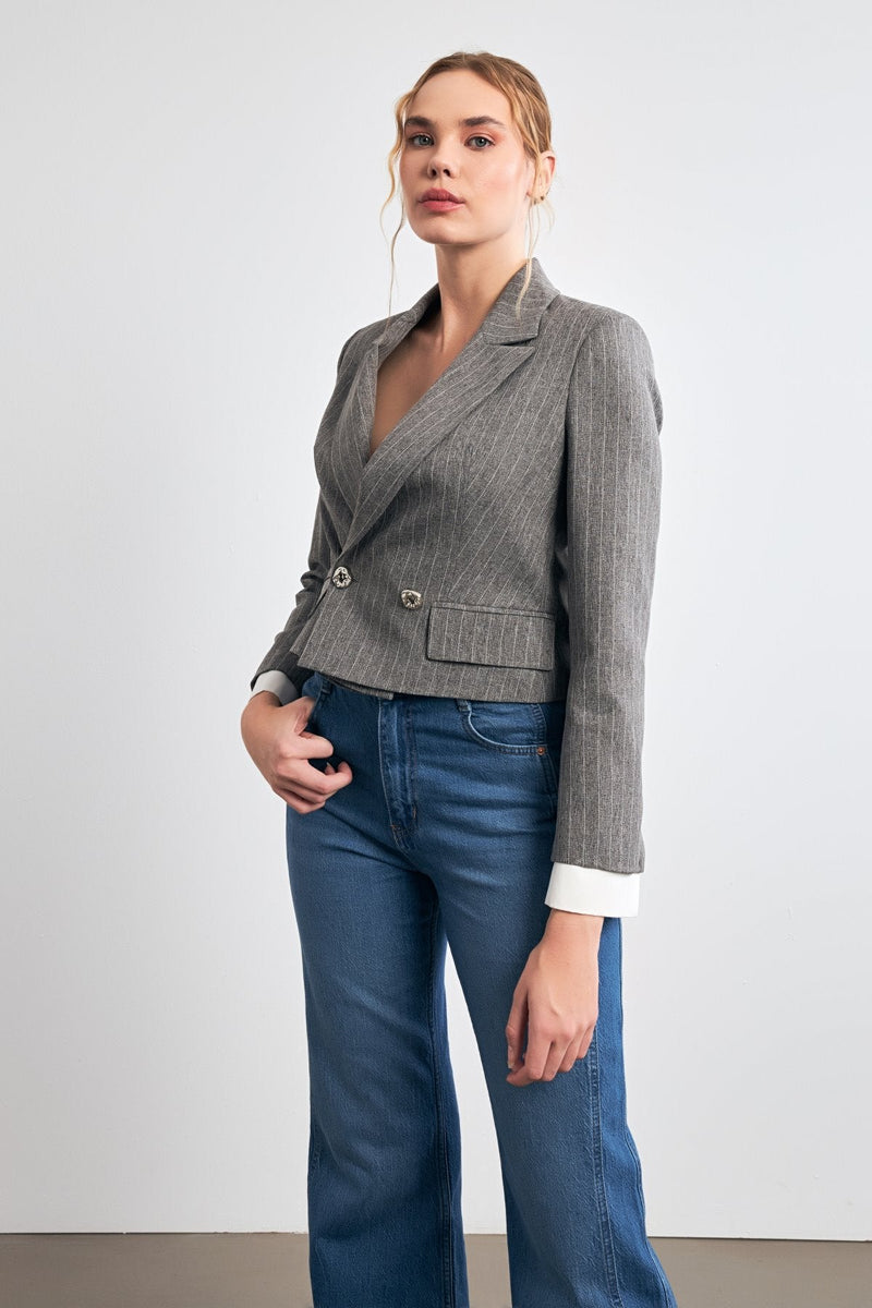 Setre Striped Pattern Crop Jacket Grey