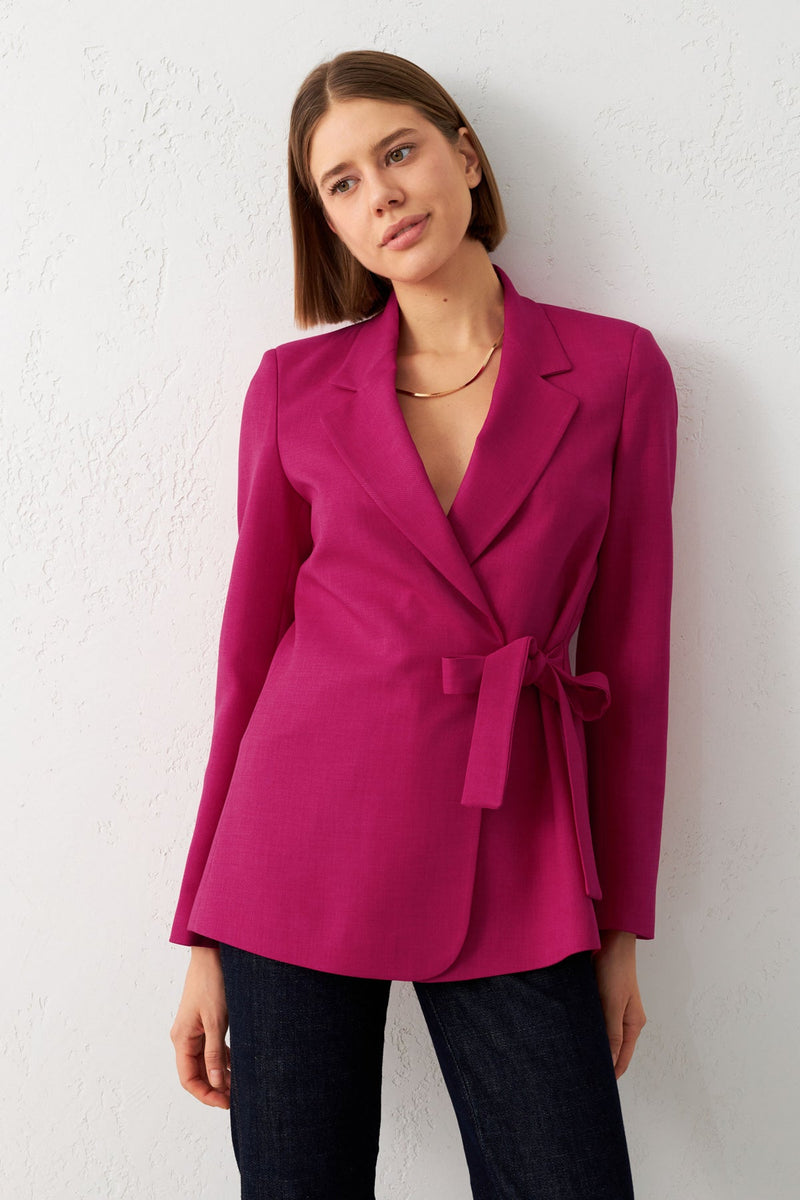 Setre Asymmetrical Side Tie Detailed Jacket Fuchsia