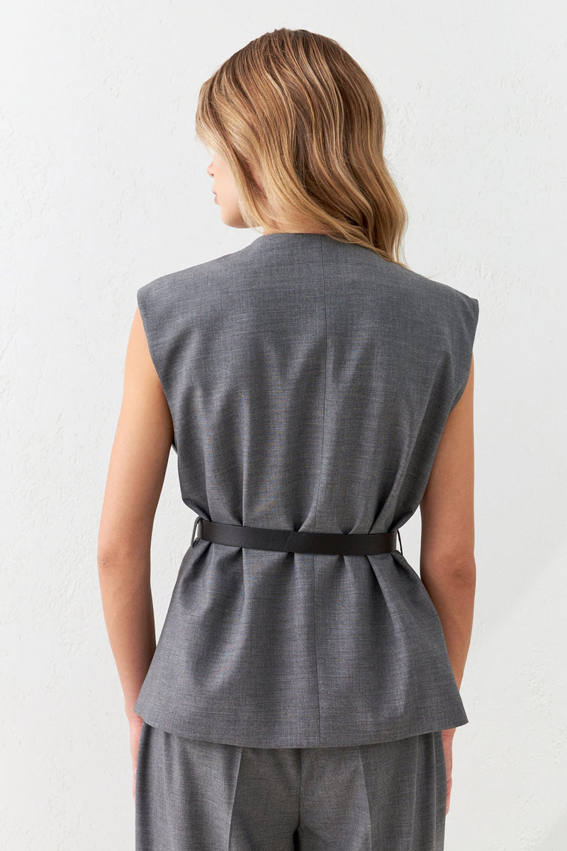 Setre Surplice Neck Solid Vest Grey