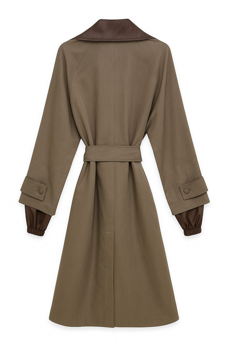 Setre Long Trench Coat With Collar And Belt Detail Brown