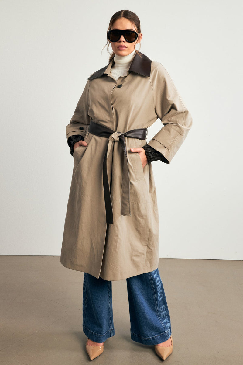 Setre Trench Coat With Collar And Belt Detail Mink