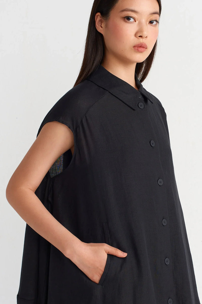 Nu Shirt Collar Midi Dress Black