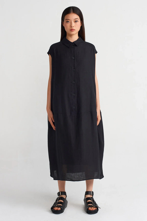 Nu Shirt Collar Midi Dress Black