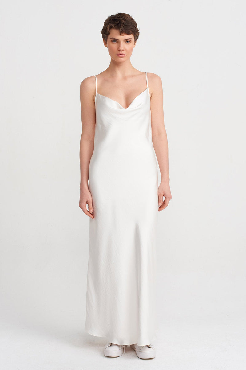 Nu Thin Strapped Elegant Long Dress Off White