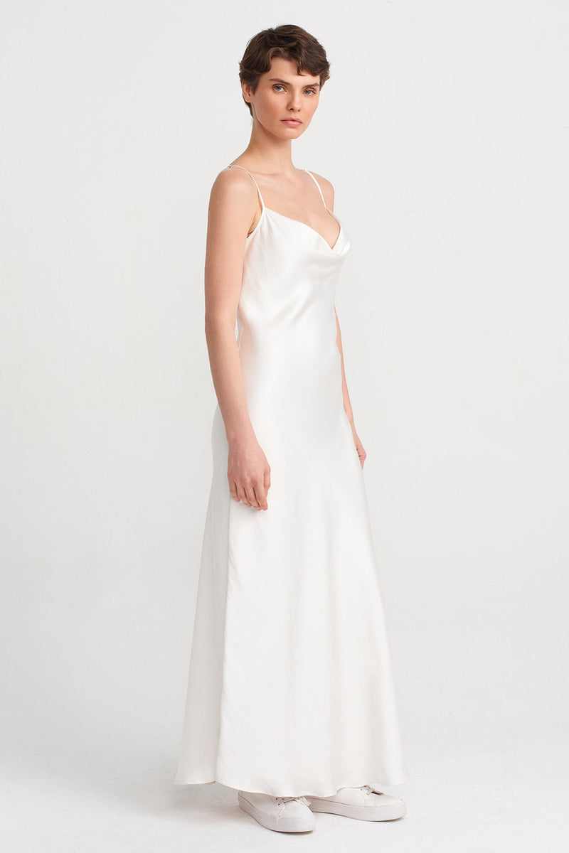 Nu Thin Strapped Elegant Long Dress Off White