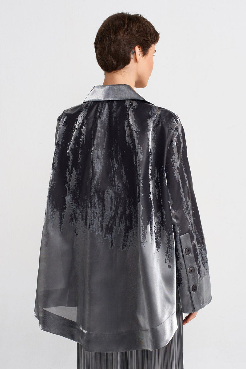 Nu Organza Overlay Printed Elegant Jacket Silver