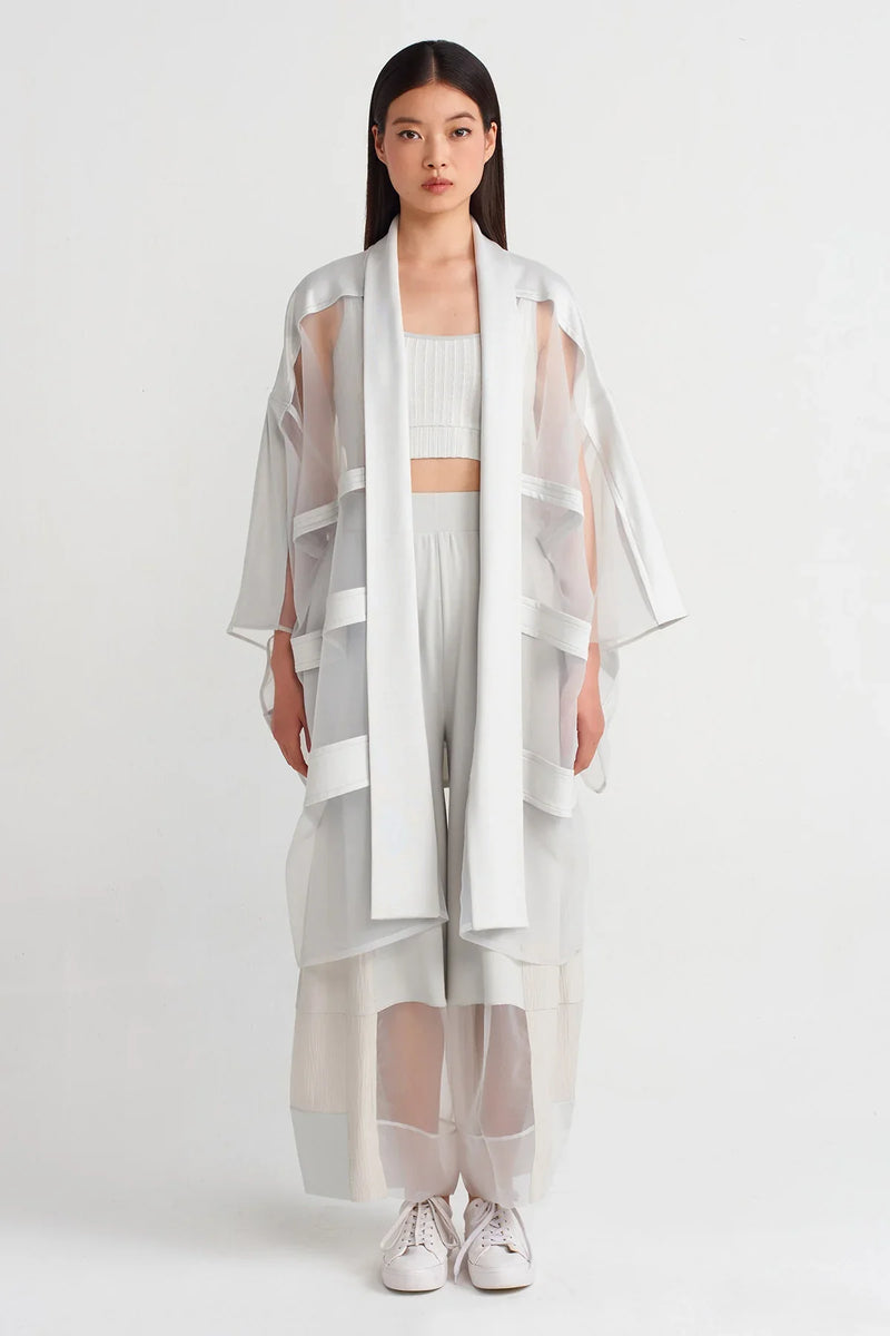 Nu Organza Striped Long Kimono Ice