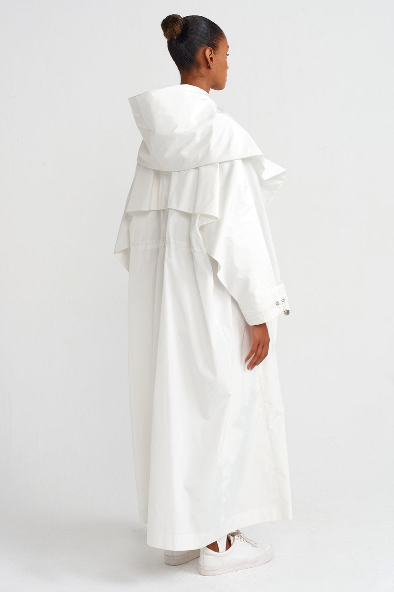 Nu Hooded Long Raincoat Off White