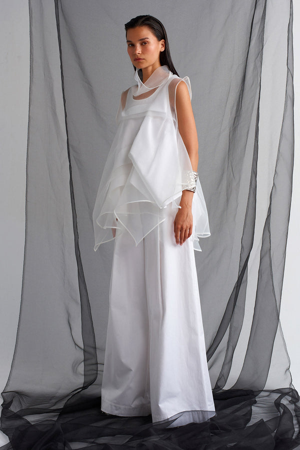 Nu Pleated Detail Organza Blouse Off White