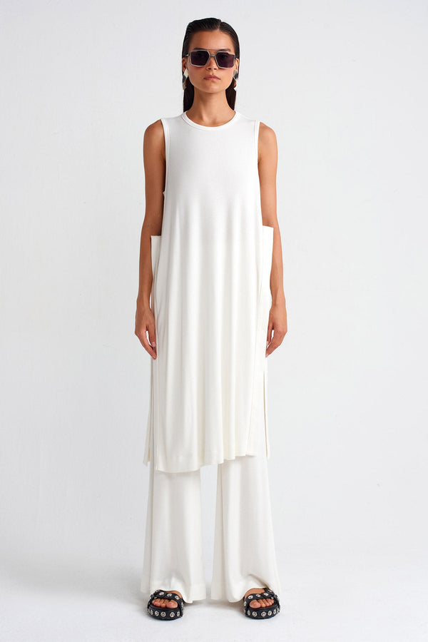 Nu Side Slit Ribbed Tunic Off White