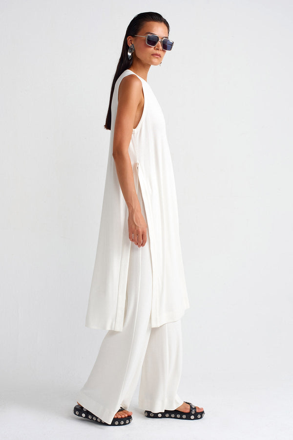 Nu Side Slit Ribbed Tunic Off White