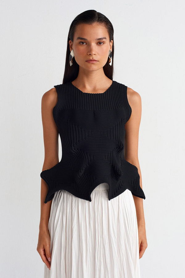 Nu Origami Knitted Blouse Black