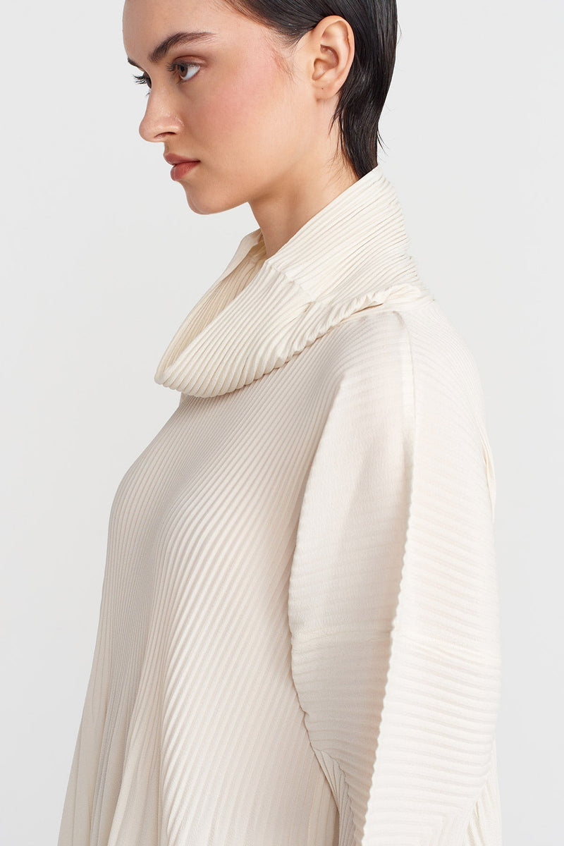 Nu Long-Sleeve Pleated Blouse Ecru