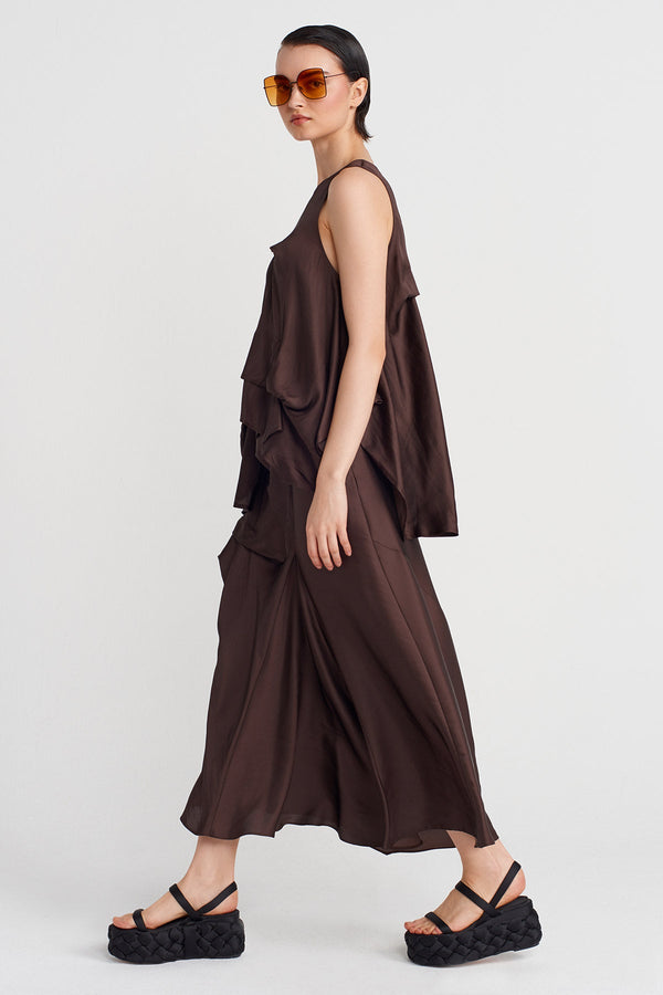 NU Satin Blouse With Pleated Details Chocolate Brown