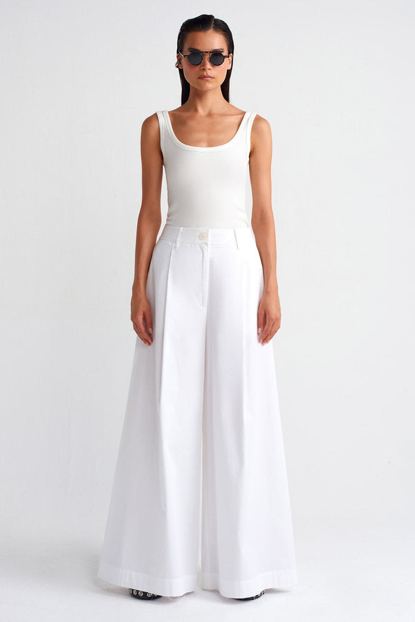 Nu Wide-Leg Poplin Trousers Off White