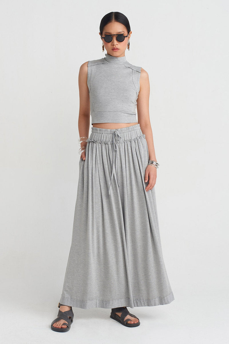 Nu High-Waisted Wide Leg Pants Grey Melange