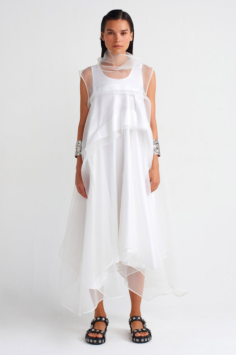 Nu Pleated Organza Dress Off White